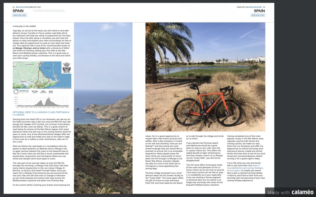 Bike Magazine - February 2021 Issue - Murcia Bike Hire Article